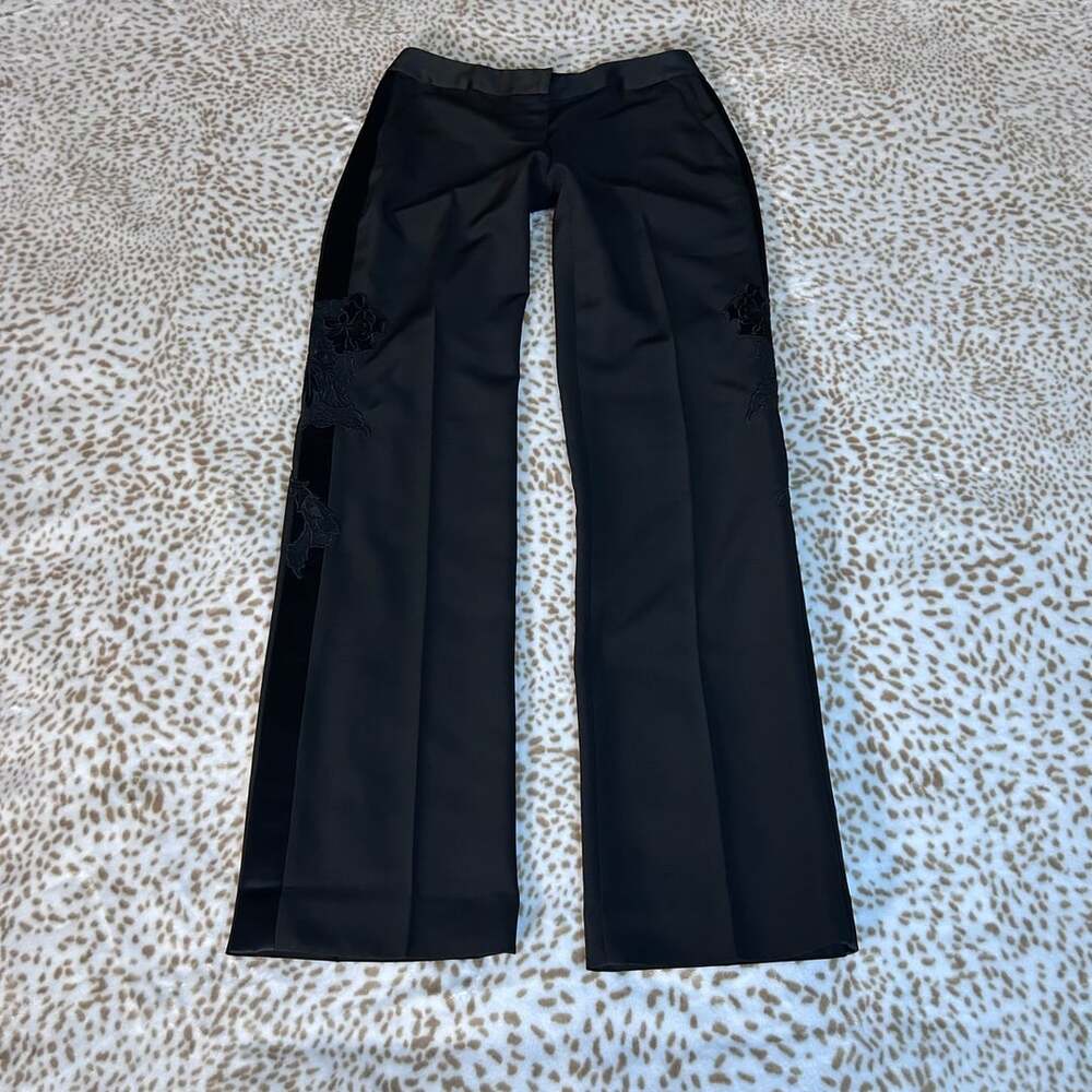 Vintage Body By Victoria Pants Size 4 Black Satin Floral Embroidered